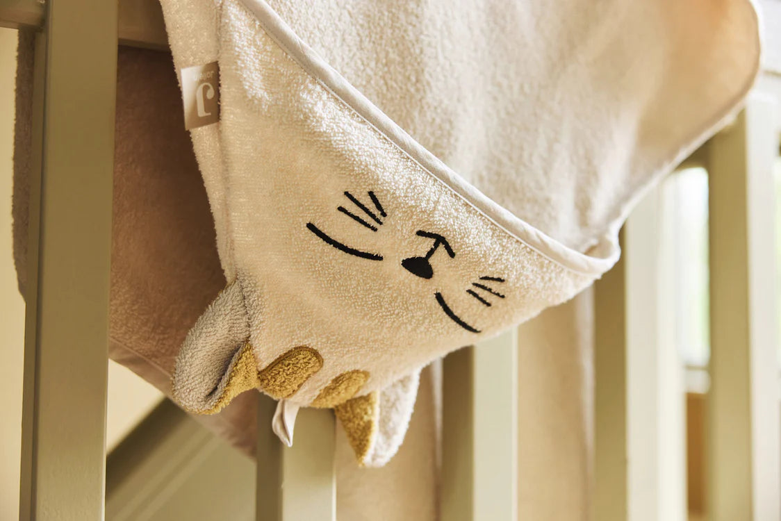 Cape de bain bébé éponge 75x75cm – Charlie avec capuche et petites oreilles JOLLEIN