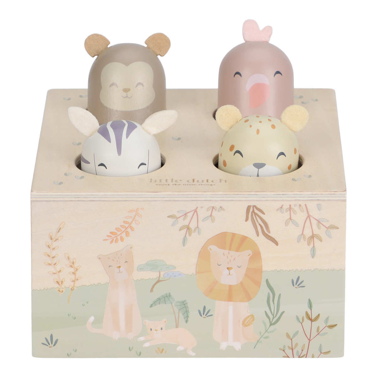 Jouet pop-up Safari Friends – jouet d’éveil en bois