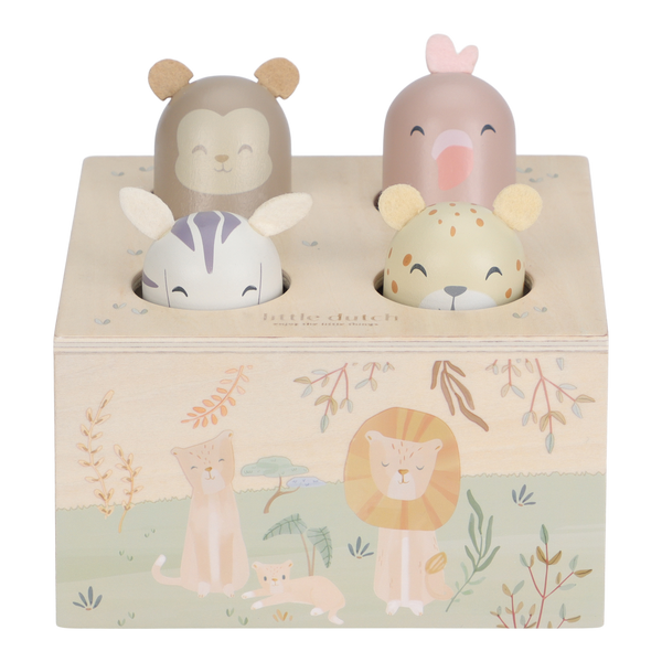 Jouet pop-up Safari Friends – jouet d’éveil en bois