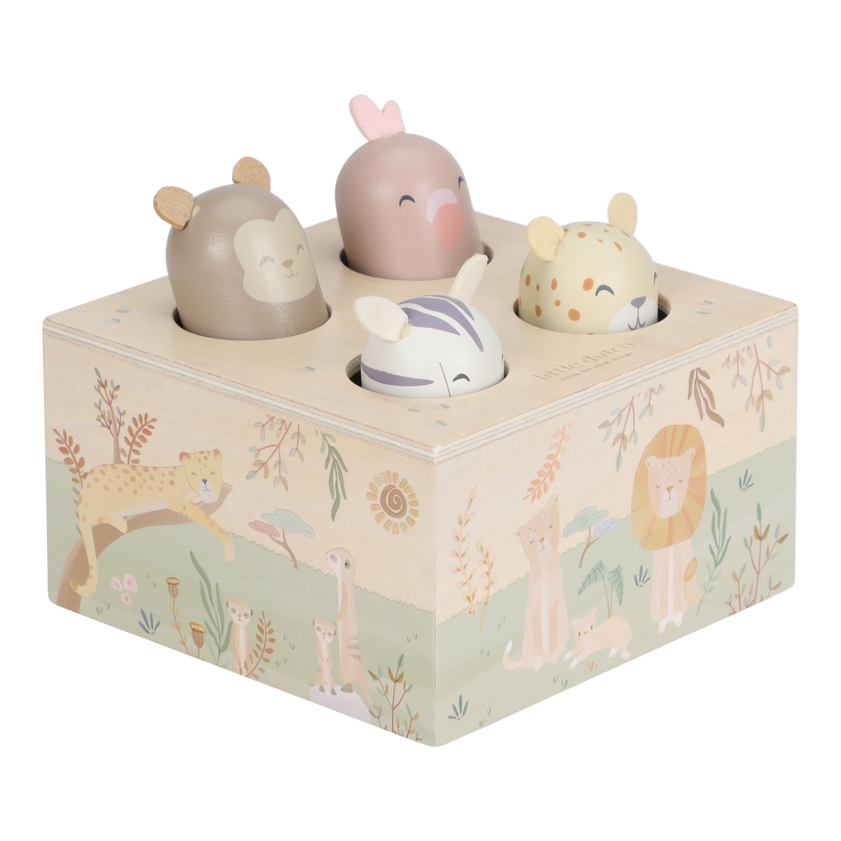 Jouet pop-up Safari Friends – jouet d’éveil en bois