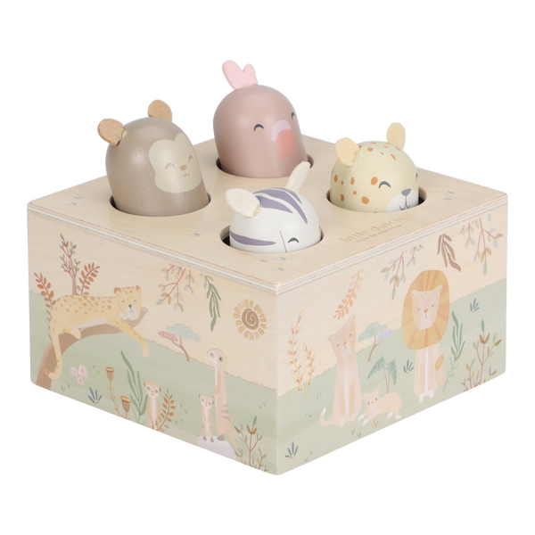 Jouet pop-up Safari Friends – jouet d’éveil en bois