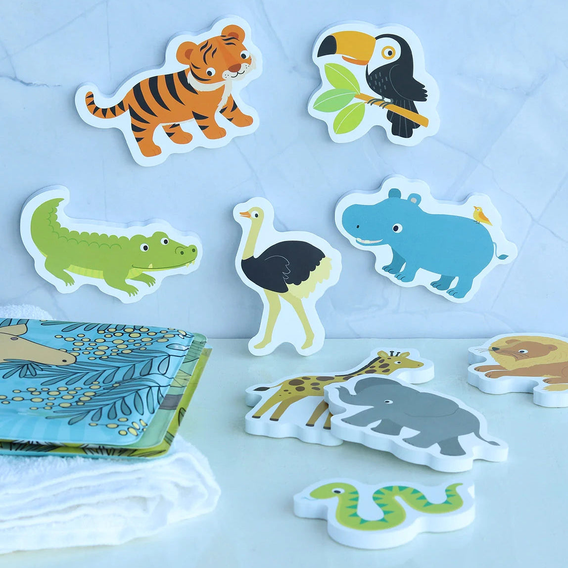Jouets de bain en mousse – Safari – 14 pièces mushie