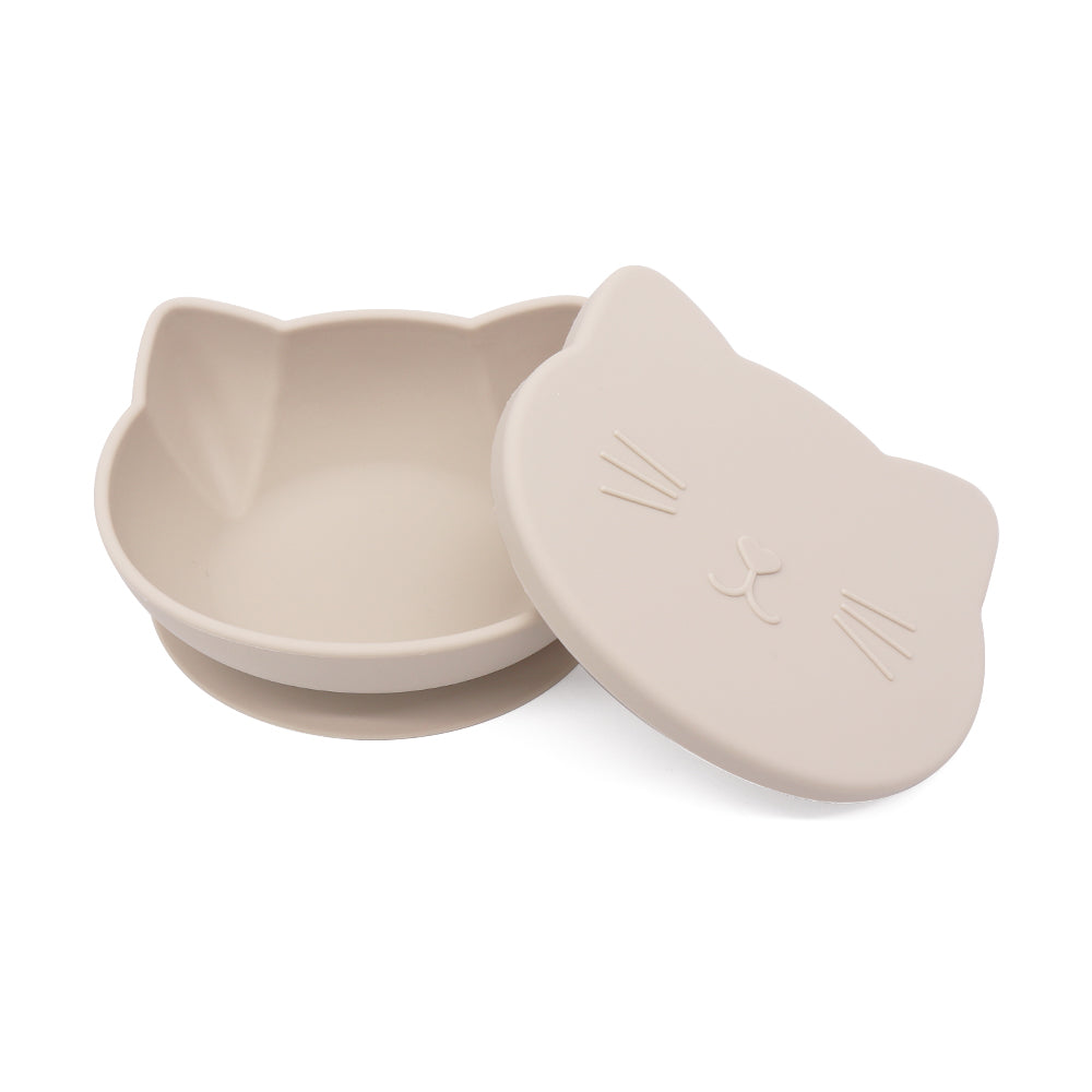 Bol chat ventouse et couvercle beige
