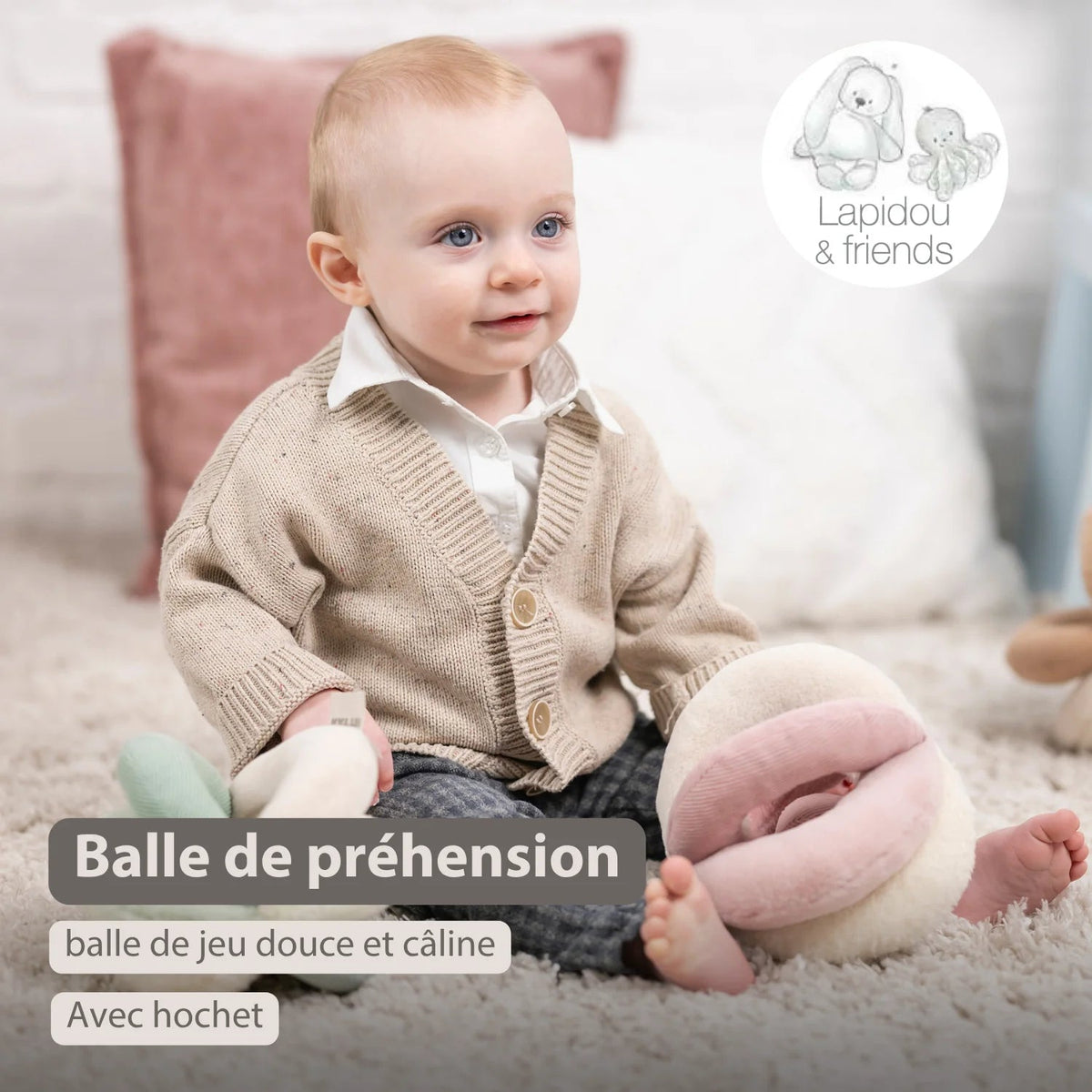 Balle d’activités Lapidou – 17 cm – rose – Nattou NATTOU