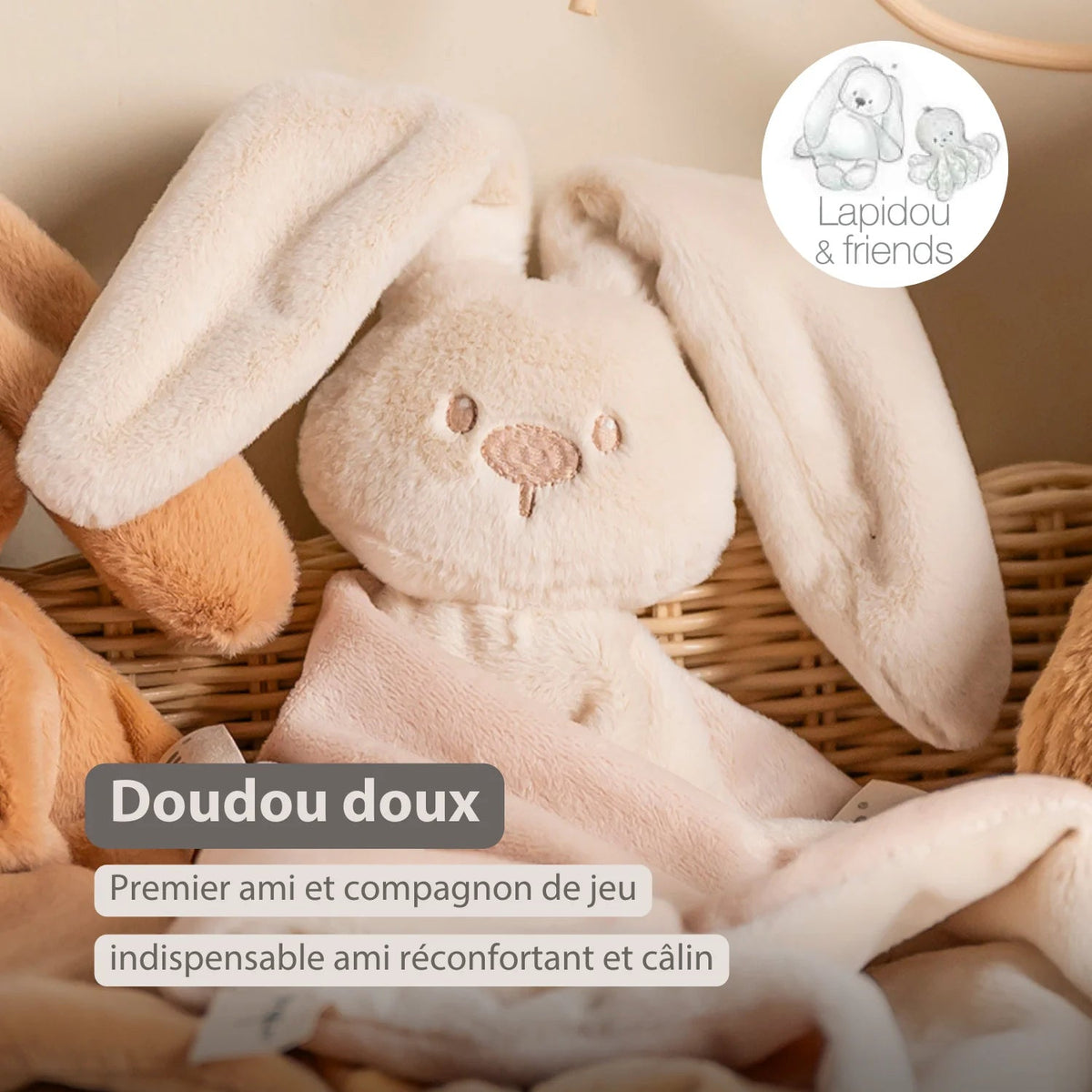 Maxi doudou lapin bébé 65x40 cm – Doudou sable dès la naissance NATTOU