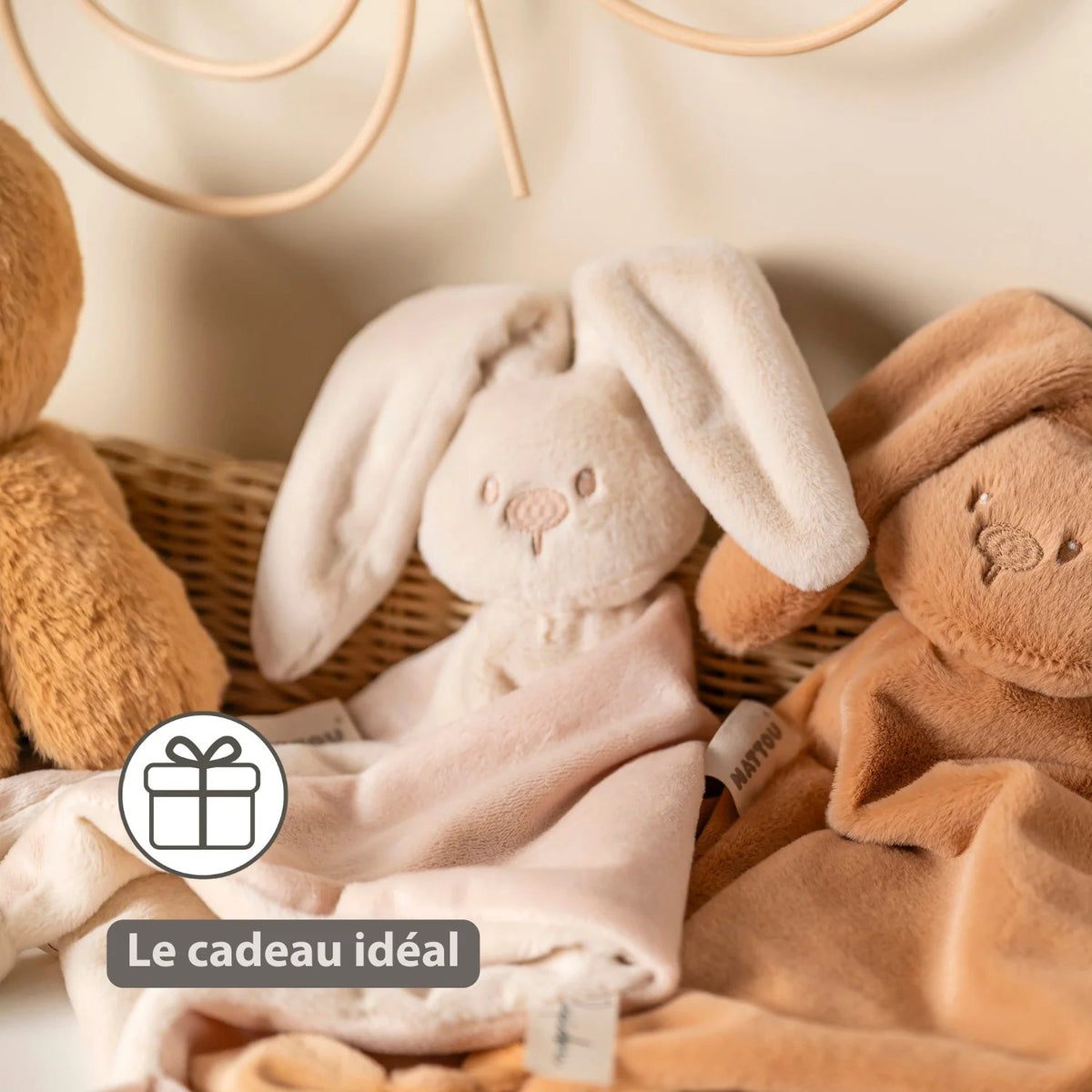 Maxi doudou lapin bébé 65x40 cm – Doudou sable dès la naissance NATTOU