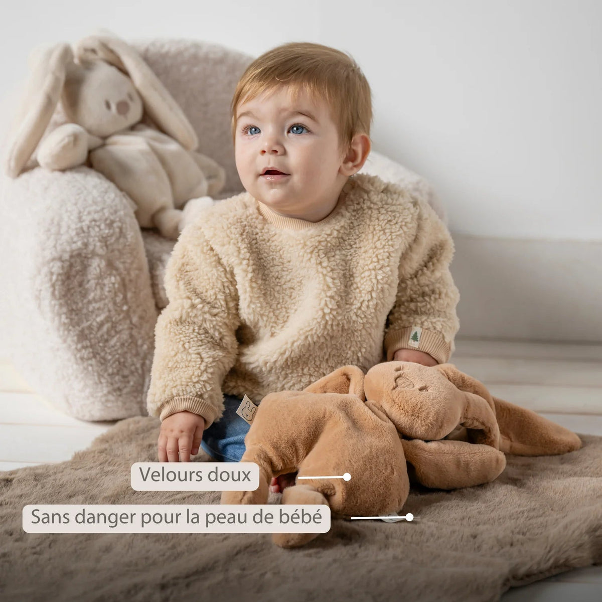 Doudou lapin en peluche 30 cm – Peluche douce bébé beige chaud NATTOU