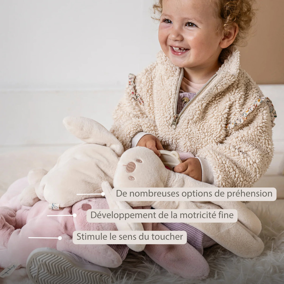 Doudou lapin en peluche 30 cm – Peluche douce bébé rose poudré