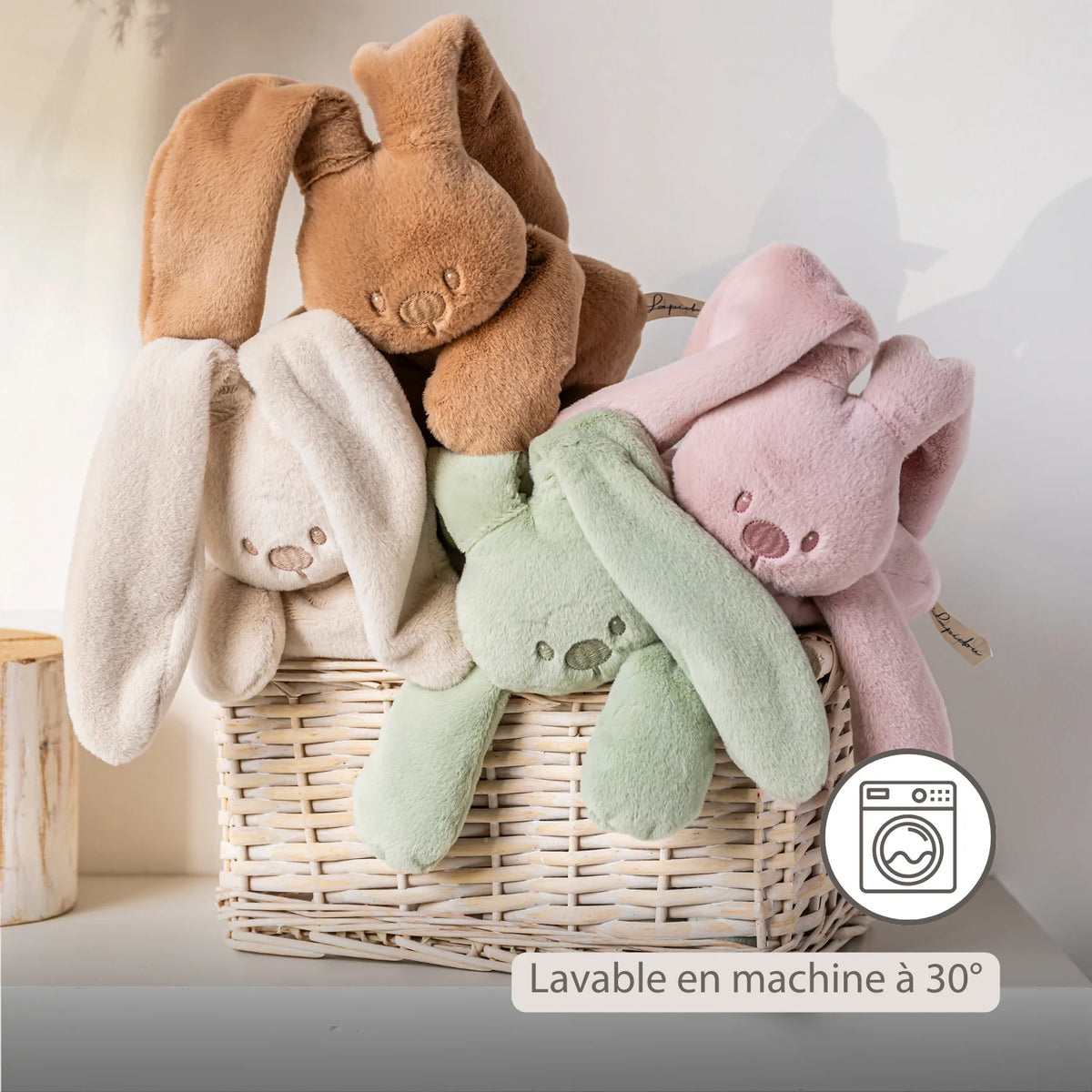Doudou lapin en peluche 30 cm – Peluche douce bébé rose poudré