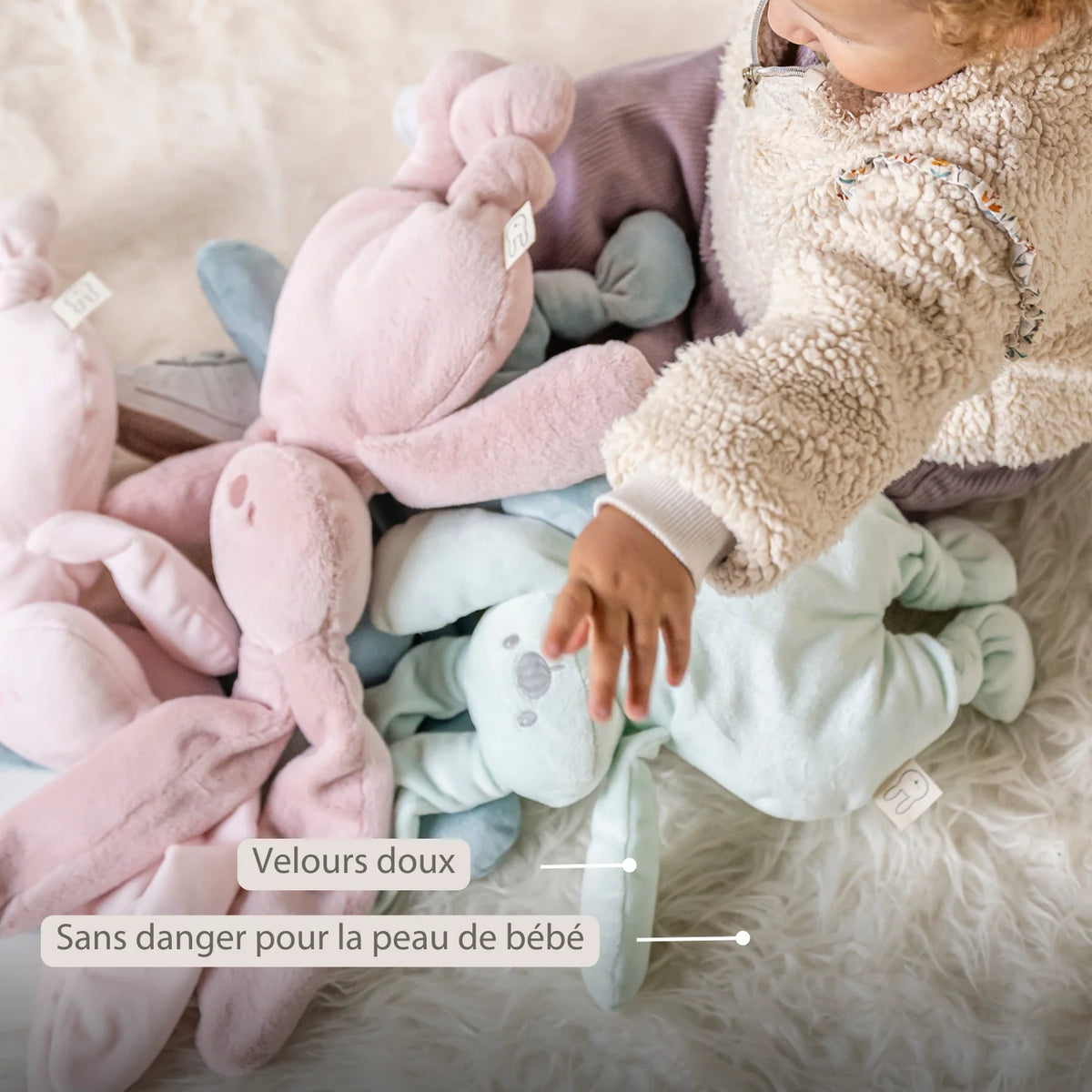 Doudou lapin en peluche 30 cm – Peluche douce bébé rose poudré