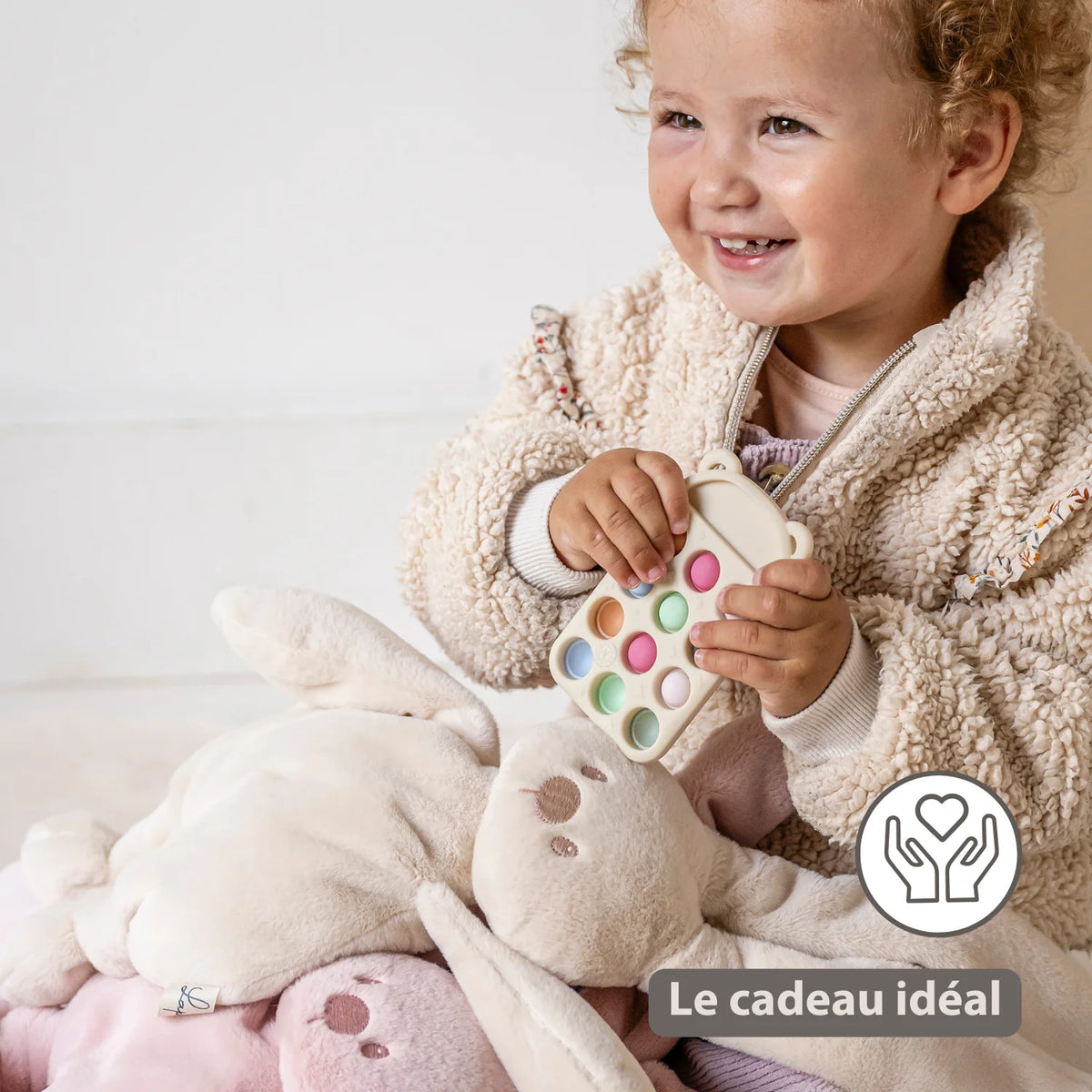 Doudou lapin en peluche 30 cm – Peluche douce bébé rose poudré