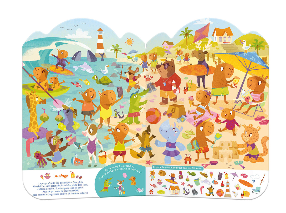 Le Cherche &amp; Trouve – En vacances ! entraîne les enfants dans les aventures estivales d'une joyeuse famille de capybaras. Avec plus de 40 éléments à retrouver sur chaque illustration, ce livre offre une activité amusante qui développe l'observation et la concentration.Grand livre Cherche &amp; Trouve avec des capybaras en vacances pour développer l'observation, la concentration et la mémoire visuelle dès 4 ans.