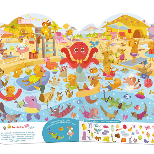 Le Cherche &amp; Trouve – En vacances ! entraîne les enfants dans les aventures estivales d'une joyeuse famille de capybaras. Avec plus de 40 éléments à retrouver sur chaque illustration, ce livre offre une activité amusante qui développe l'observation et la concentration.Grand livre Cherche &amp; Trouve avec des capybaras en vacances pour développer l'observation, la concentration et la mémoire visuelle dès 4 ans.