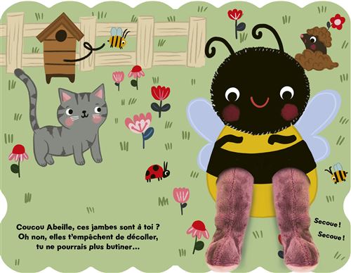 Livre animé bébé avec jambes marionnettes à manipuler pour développer la motricité fine, l'imagination et le sens de l'observation.