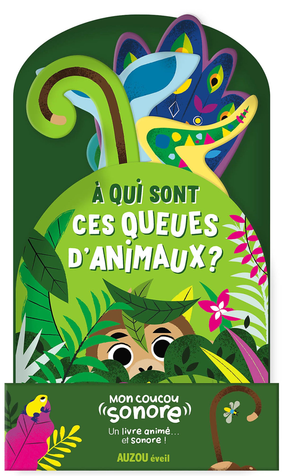 Mon coucou sonore – À qui sont ces queues d'animaux ? est un livre sonore interactif qui invite les enfants à jouer à cache-cache avec les animaux. En tirant sur les queues et les oreilles, ils découvrent les animaux cachés tout en écoutant leurs cris. Une lecture ludique idéale pour éveiller les sens.Livre sonore bébé avec animations à tirer et cris d'animaux pour développer la motricité fine, l'éveil auditif et la curiosité des tout-petits.