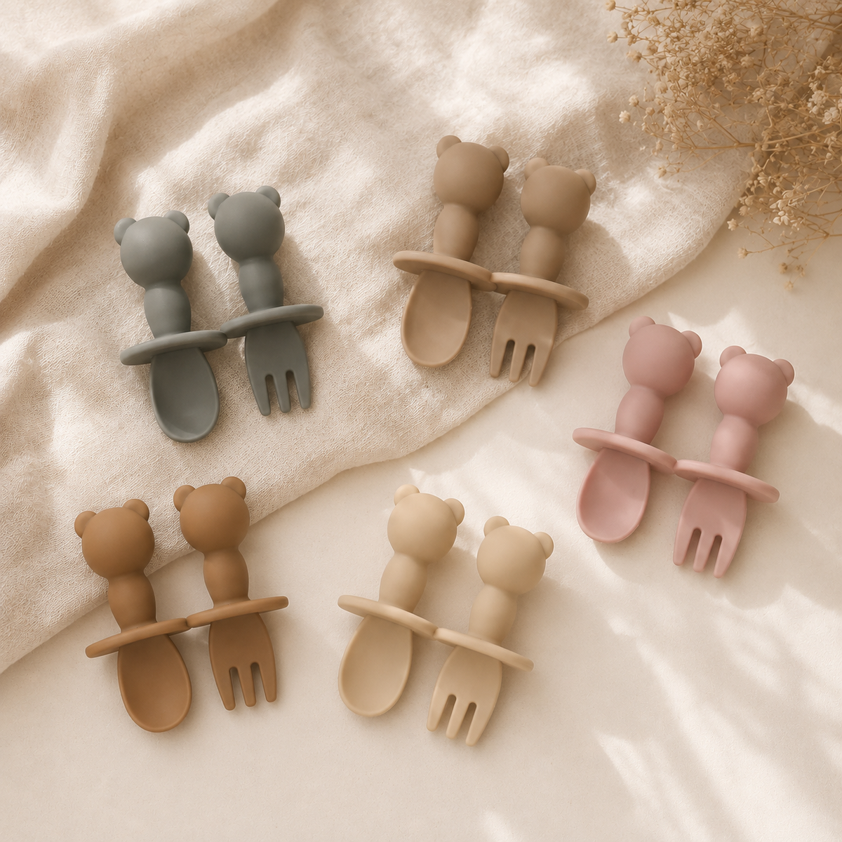 Lot de couverts bébé en silicone – Panda GMLB