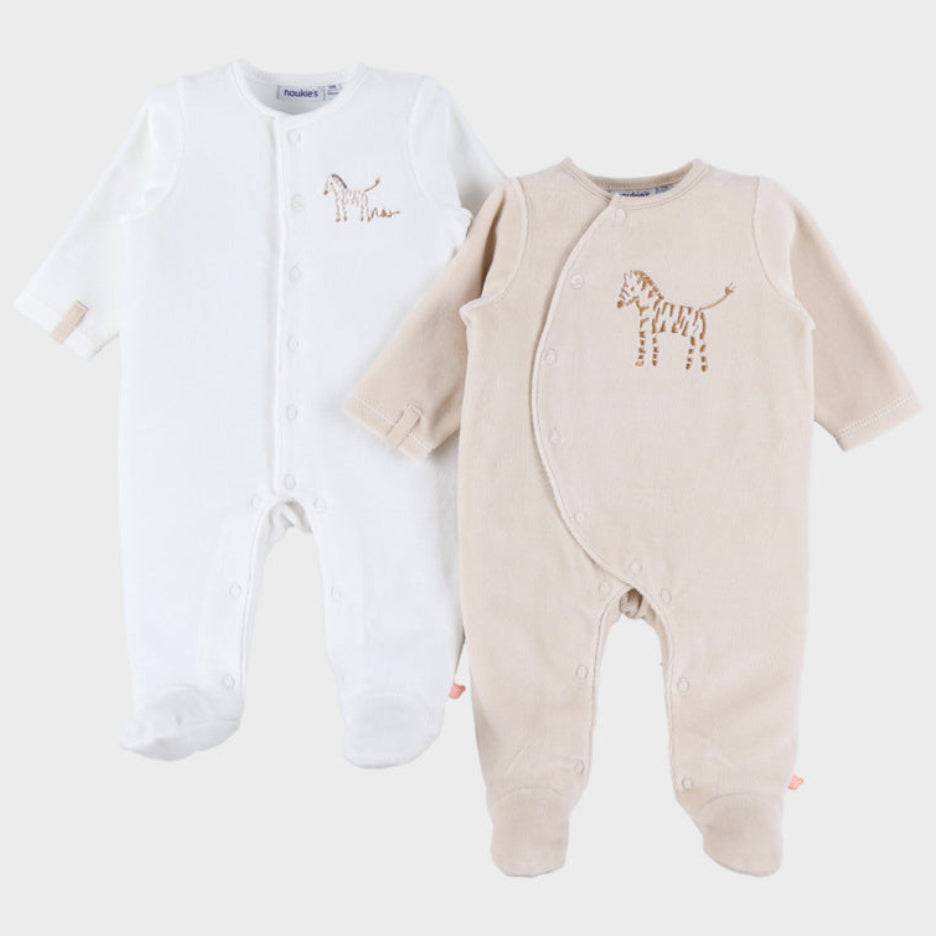 Lot de 2 pyjamas bébé en velours – Zèbres NOUKIES