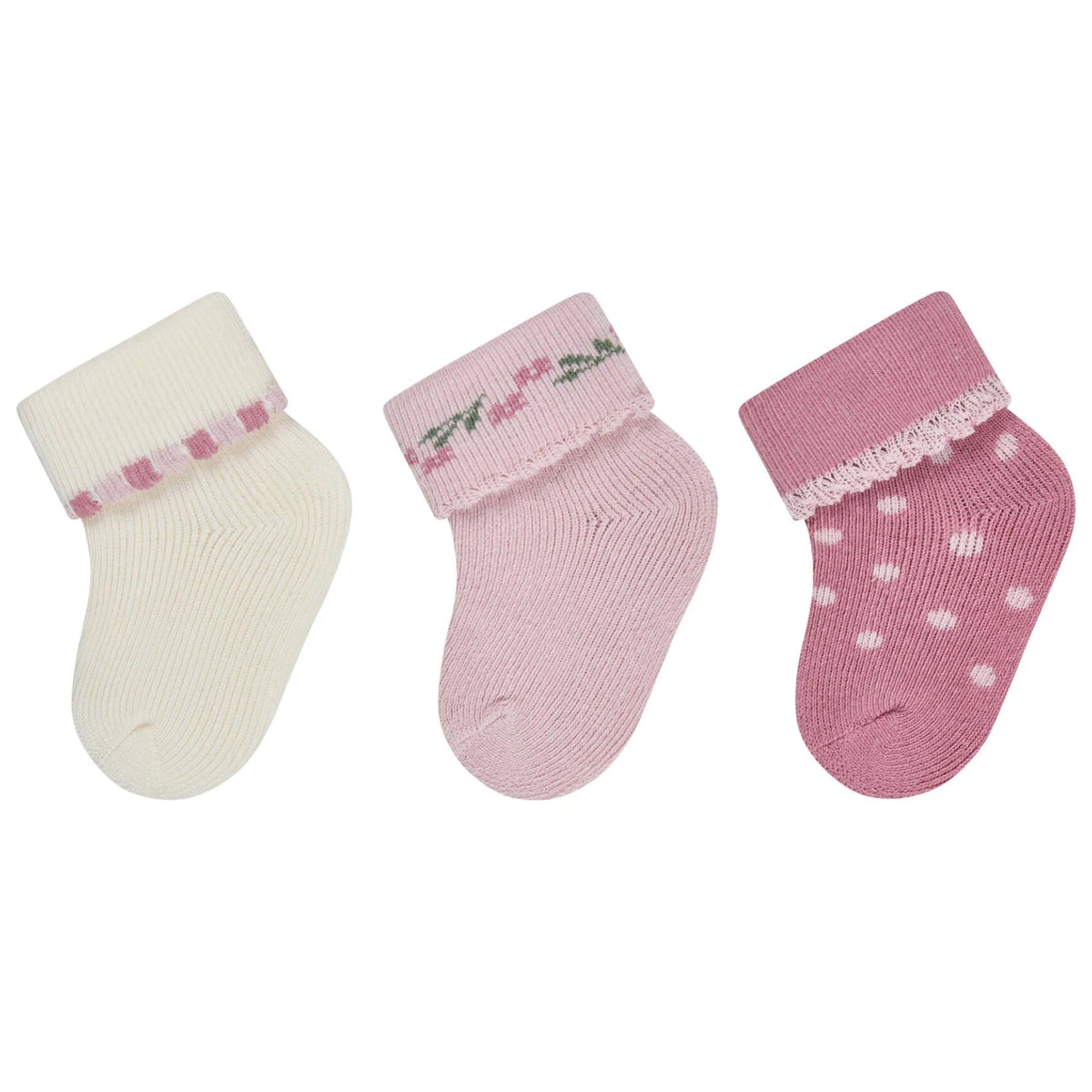 Lot de 3 paires de chaussettes bébé Fleurs – Unies, fleurs & pois – 0/4 mois STERNTALER