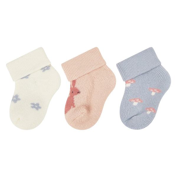 Lot de 3 paires de chaussettes bébé Lapin – Fleurs, lapin & champignon – 0/4 mois STERNTALER