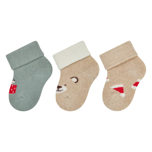 Lot de 3 paires de chaussettes bébé Noël – Cadeau, bonnet & ourson – 0/4 mois STERNTALER