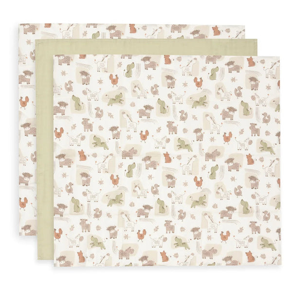Lot de 3 langes en gaze de coton 70 x 70 cm – Barn Buddies – Jollein JOLLEIN