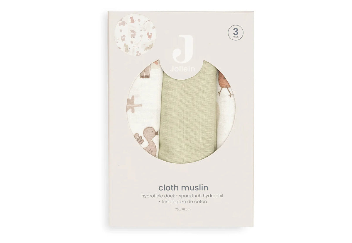 Lot de 3 langes en gaze de coton 70 x 70 cm – Barn Buddies – Jollein JOLLEIN