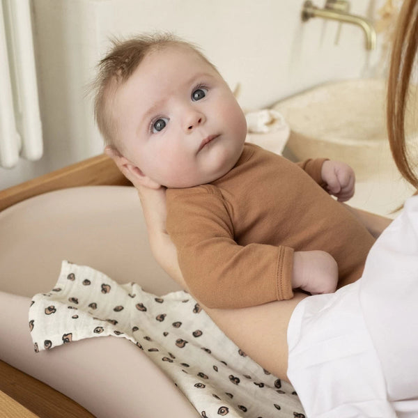Lot de 3 langes bébé en mousseline – Léopard & beige – 70 × 70 cm TROIS KILOS SEPT