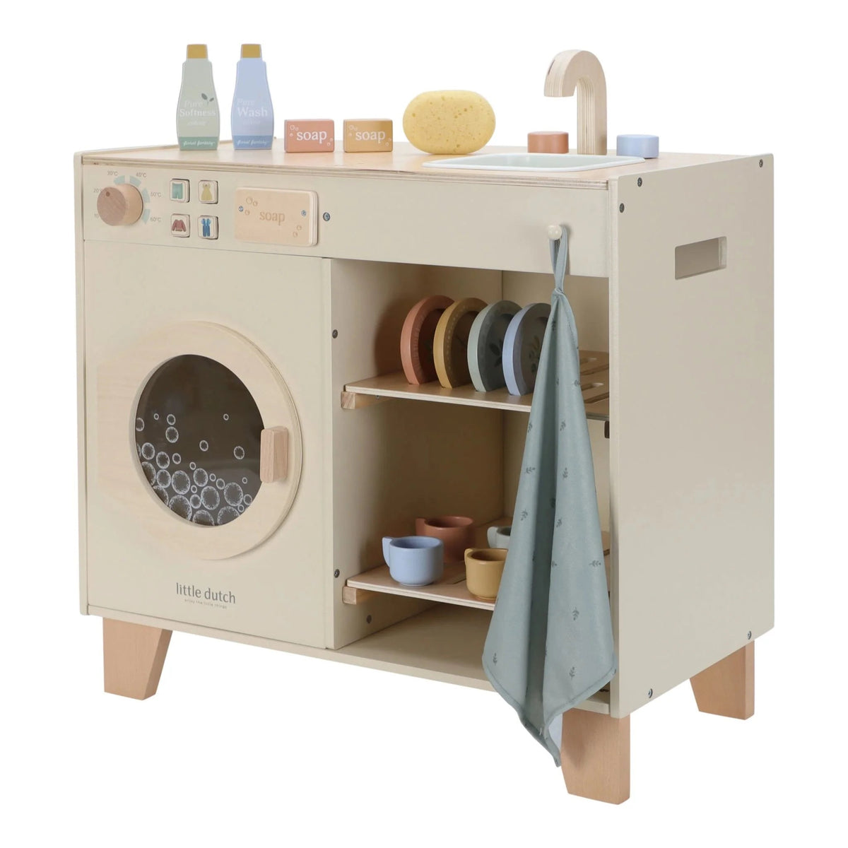 Machine à laver en bois FSC avec évier – Édition limitée 🧺 LITTLE DUTCH