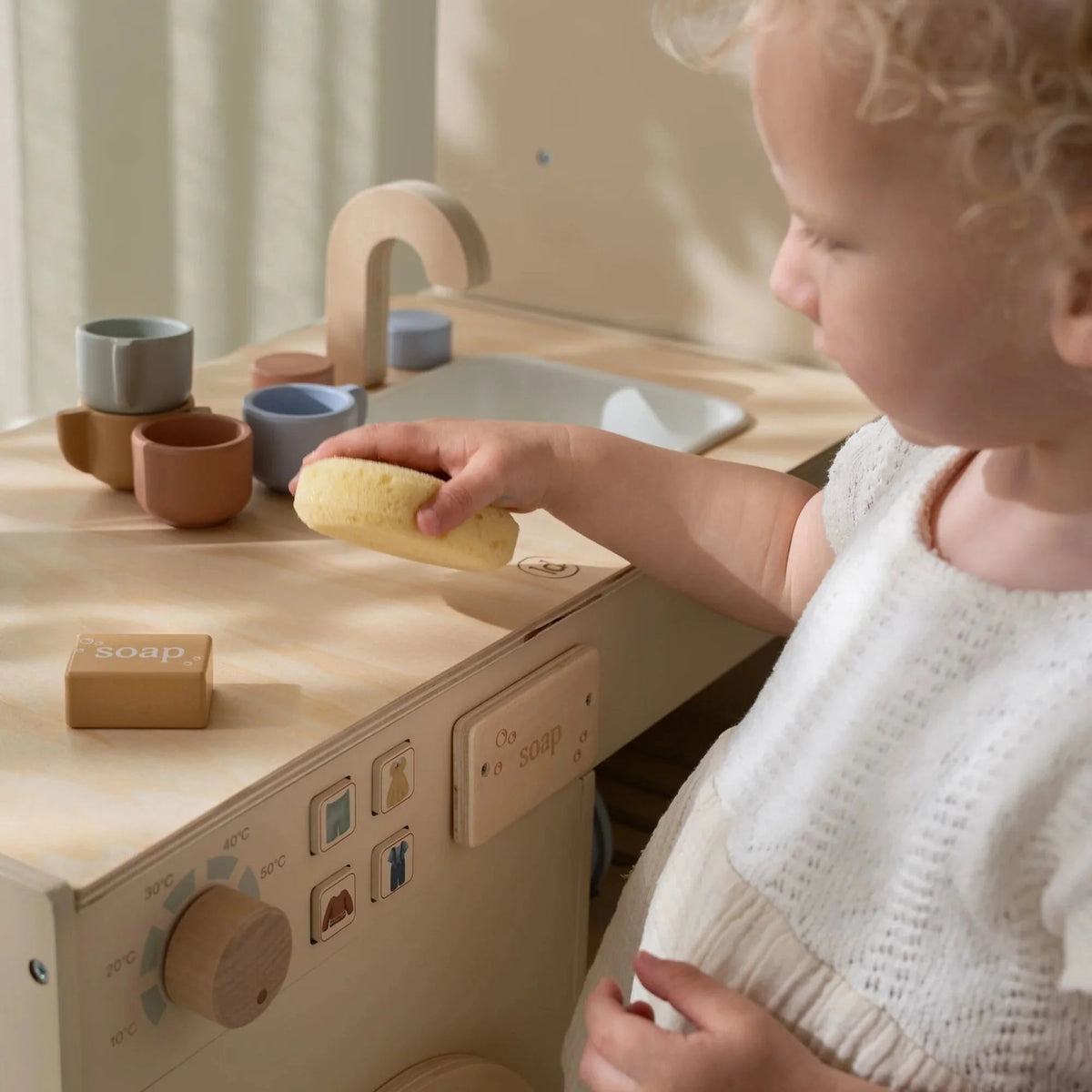 Machine à laver en bois FSC avec évier – Édition limitée 🧺 LITTLE DUTCH