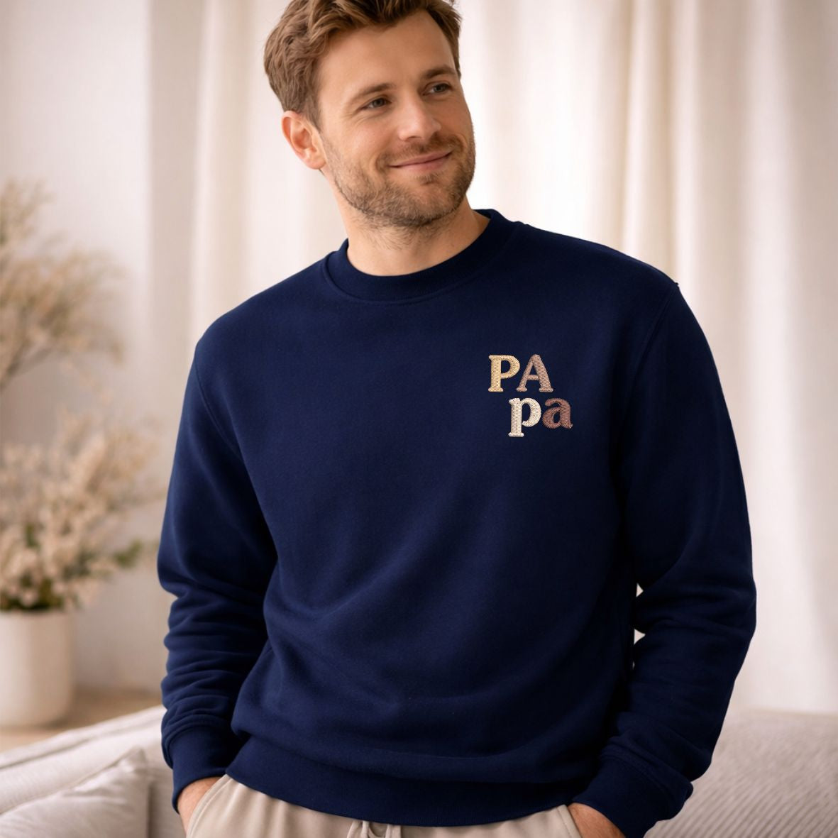 Sweat PApa bleu marine brodé MARINE HEART BRODERIE