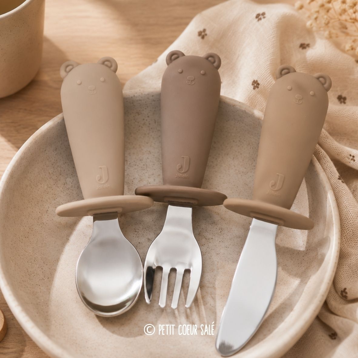 Couverts d'apprentissage en silicone et acier inoxydable - Jollein Natural JOLLEIN