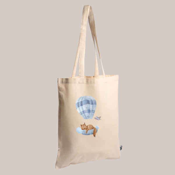 Tote bag écureuil sur montgolfière en coton biologique GMLB