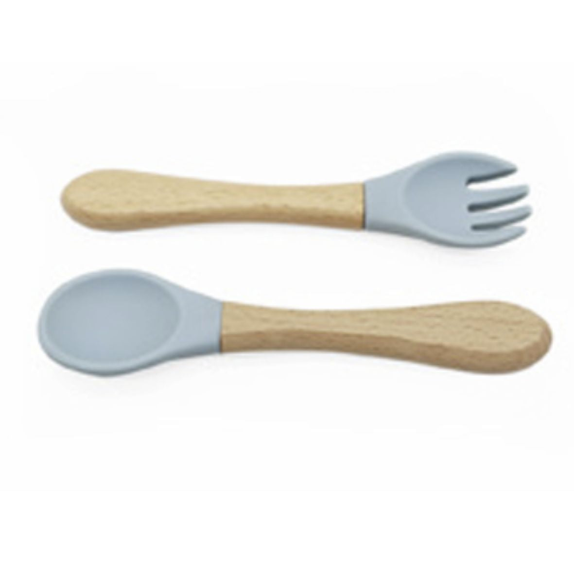 Couverts bois et Silicone dusty blue