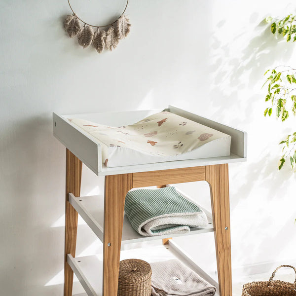 matelas à langer beige motif oiseau nuage soleil