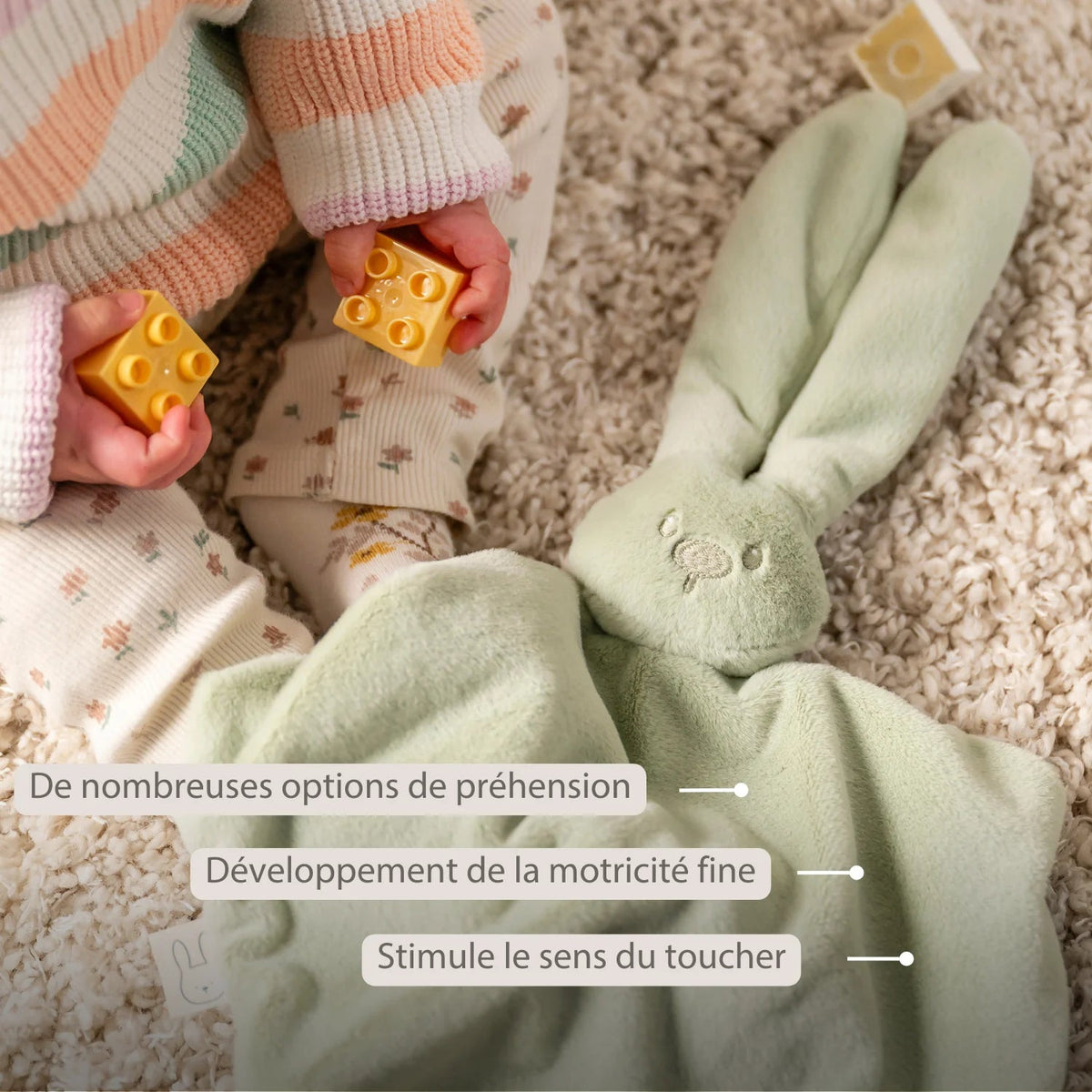 Maxi doudou bébé lapin vert tilleul – doudou naissance 65 cm NATTOU
