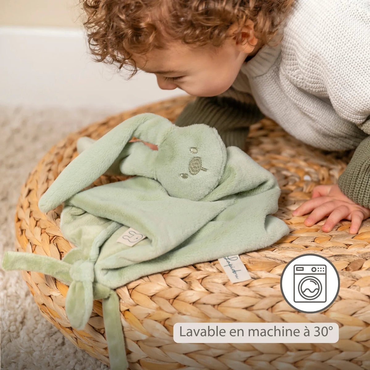 Maxi doudou bébé lapin vert tilleul – doudou naissance 65 cm NATTOU