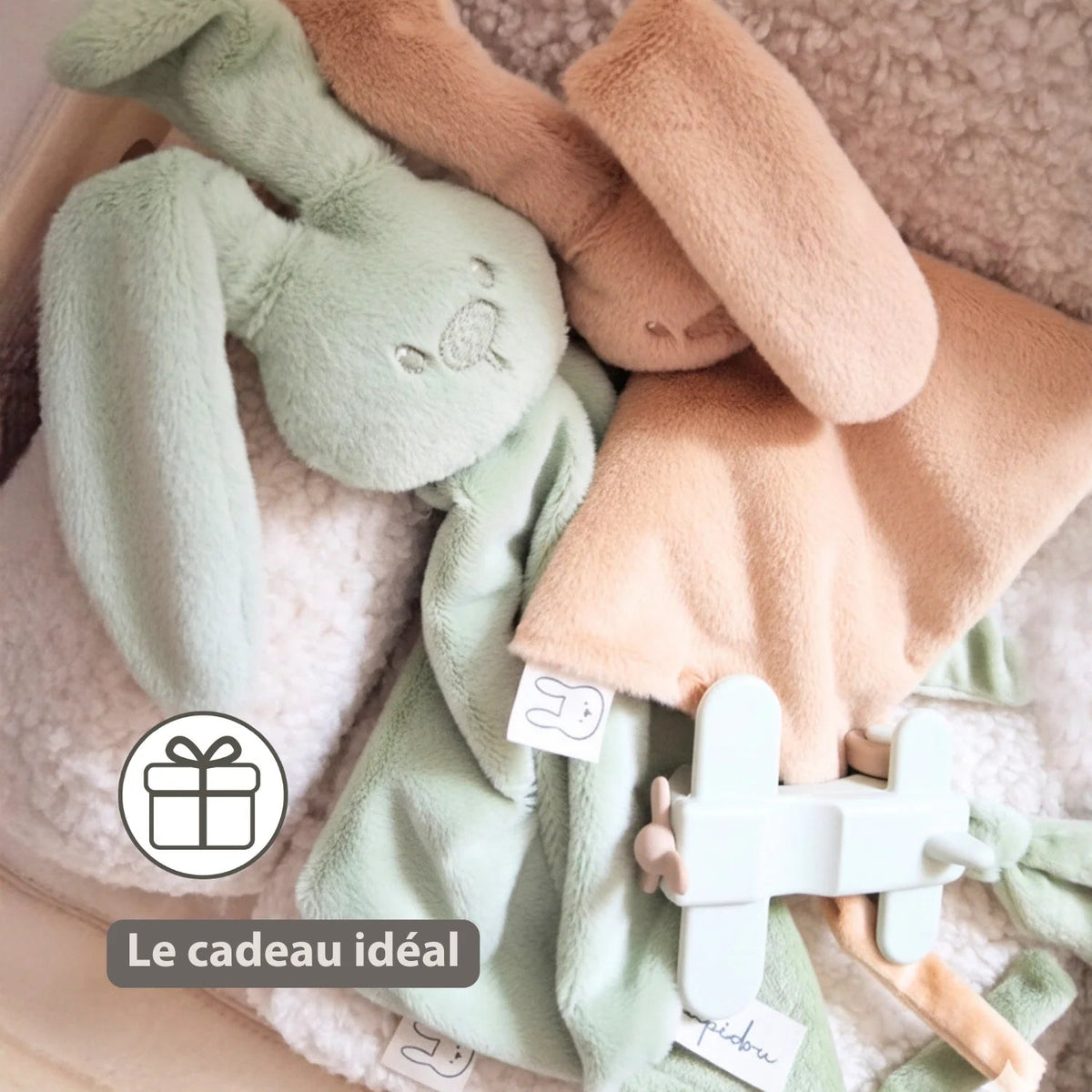 Maxi doudou bébé lapin vert tilleul – doudou naissance 65 cm NATTOU