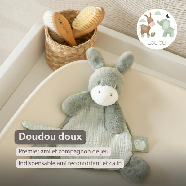 Mini doudou Âne LouLou – 25 cm – Vert tilleul – Nattou NATTOU