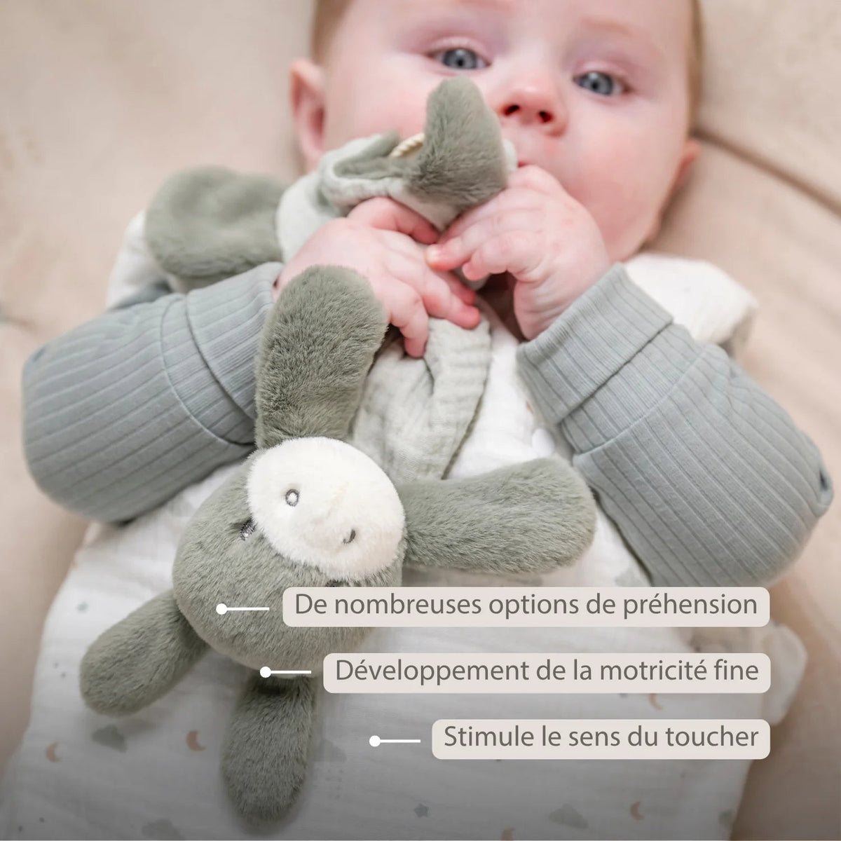 Mini doudou Âne LouLou – 25 cm – Vert tilleul – Nattou NATTOU