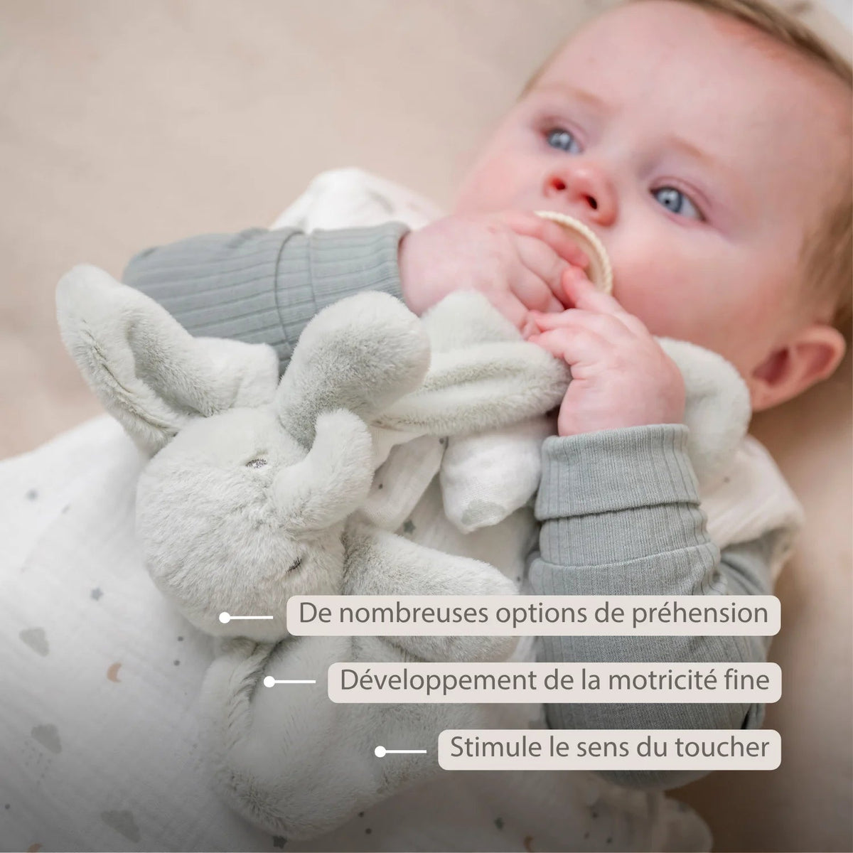 Mini doudou Éléphant LouLou – 25 cm – Vert tilleul & écru – Nattou NATTOU