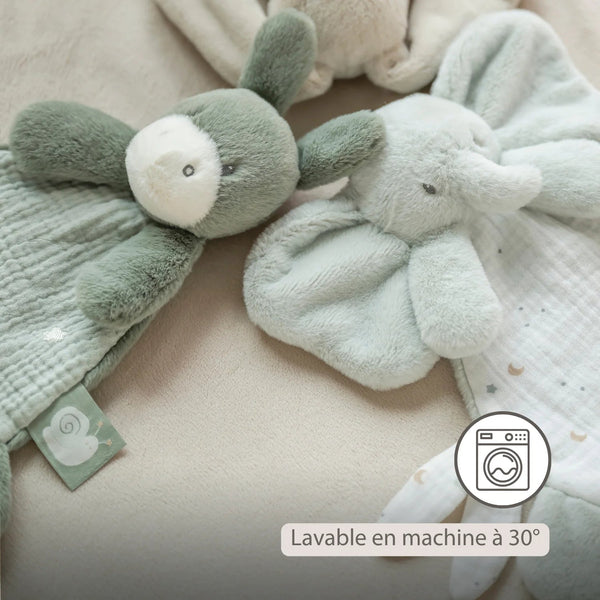 Mini doudou Éléphant LouLou – 25 cm – Vert tilleul & écru – Nattou NATTOU