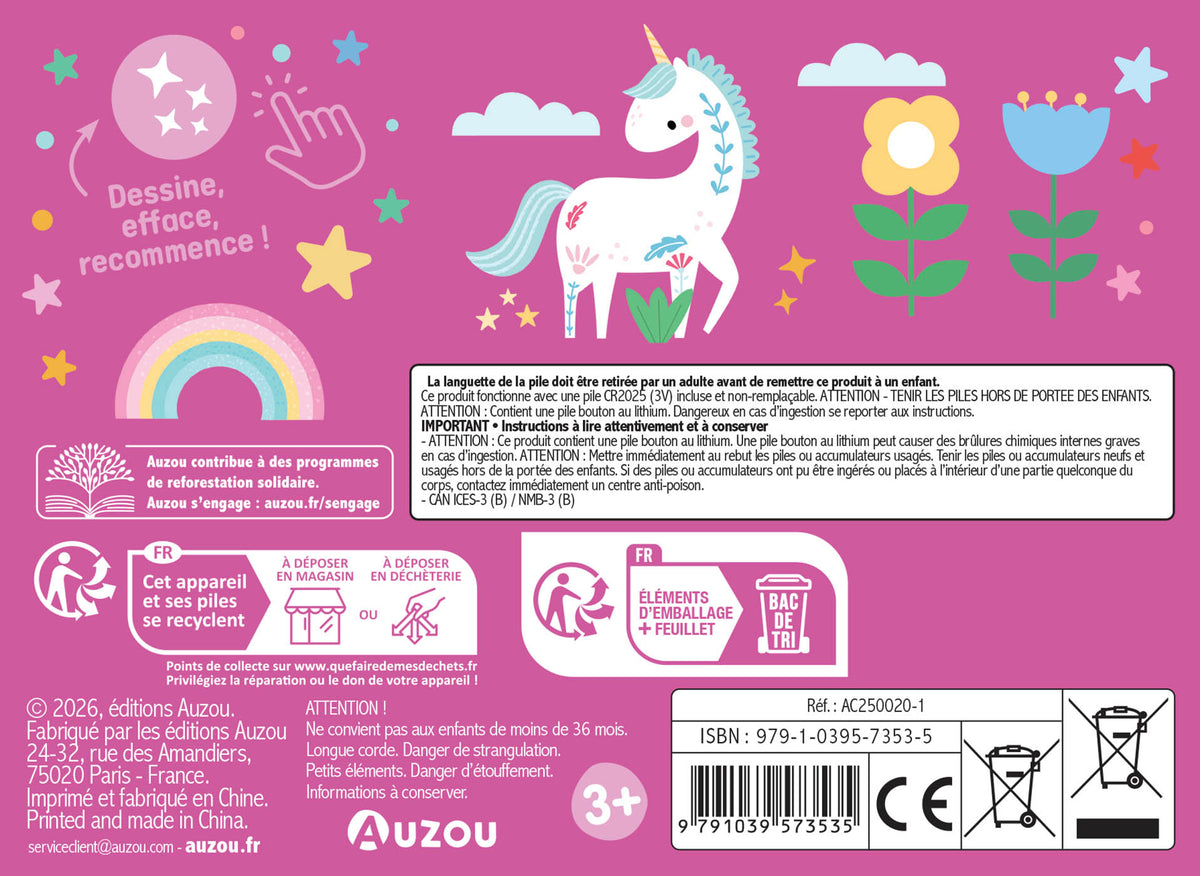 Mon ardoise magique avec Lili la Licorne – Dessine, efface, recommence ! AUZOU