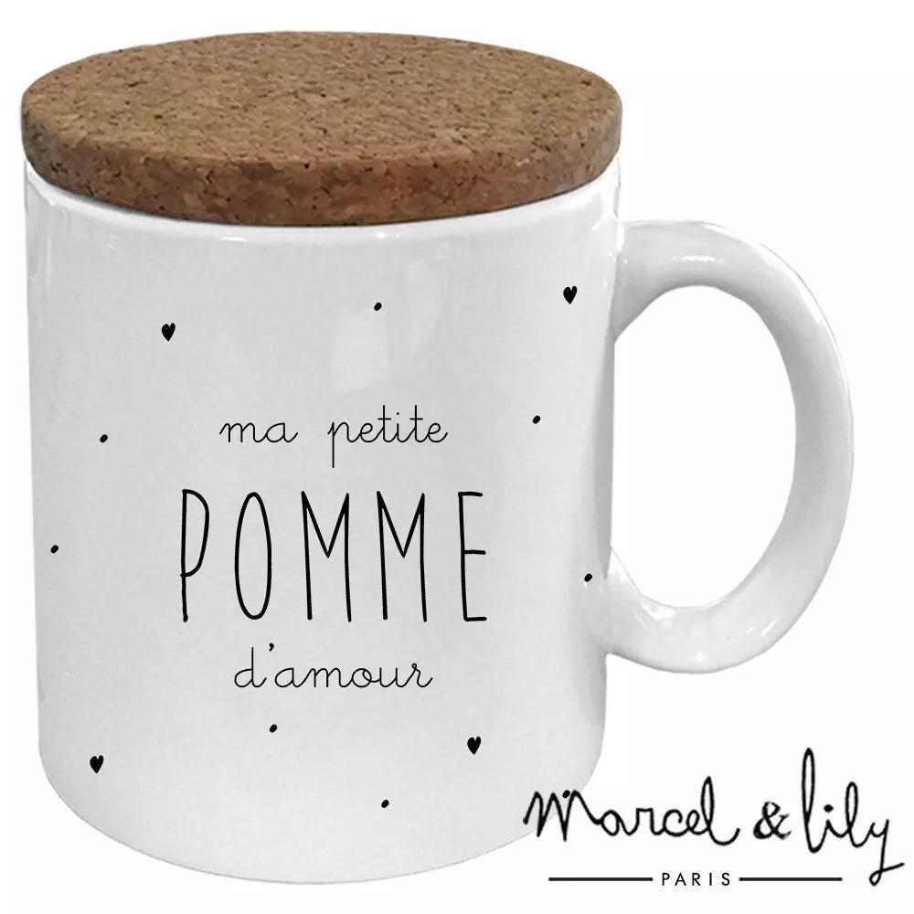 Mug "Ma petite pomme d'amour" avec son couvercle en liège Marcel & Lily