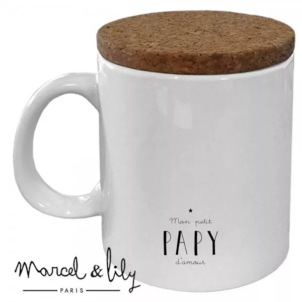 Mug "Mon petit papy chéri" avec son couvercle en liège Marcel & Lily
