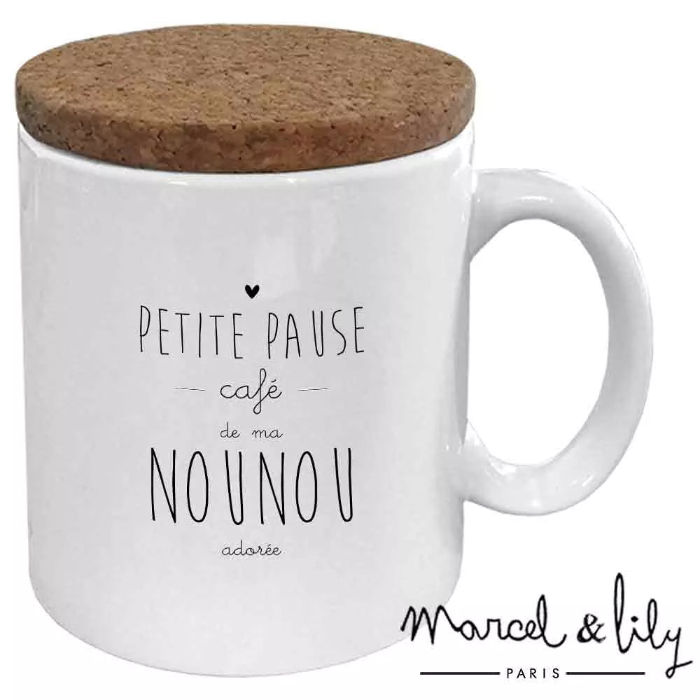 Mug "Pause café de ma nounou" avec son couvercle en liège Marcel & Lily