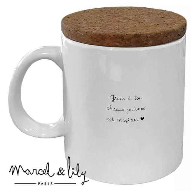 Mug "Pause café de ma nounou" avec son couvercle en liège Marcel & Lily