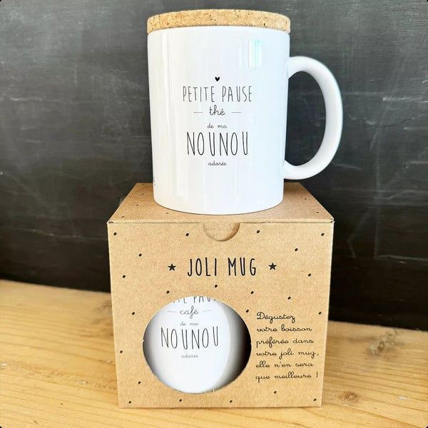 Mug "Pause café de ma nounou" avec son couvercle en liège Marcel & Lily