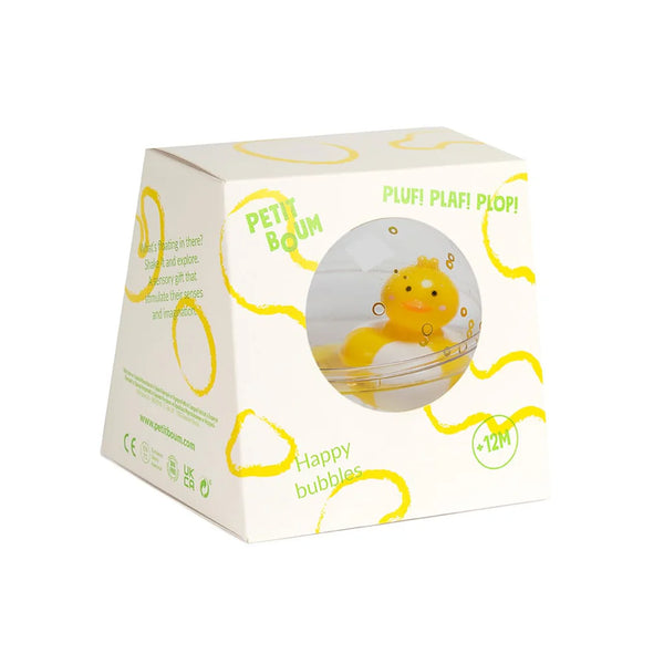 Découvrez les balles sensorielles Petit Boum Happy Bubbles Ducks 🦆 ! Des jouets d’éveil parfaits pour le bain, qui stimulent les sens et la motricité fine de bébé dès 6 mois.