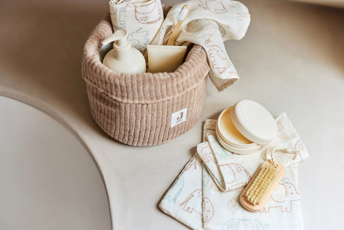 panier commode bébé tissu côtelé rangement pratique