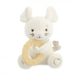Peluche avec anneau de dentition silicone dès 3 mois. Apaise les gencives et réconforte bébé.